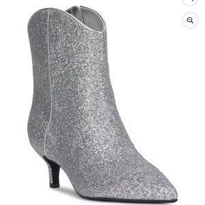 ON 34th Silver Glitter Pointed Ankle Booties with Low Heel 7